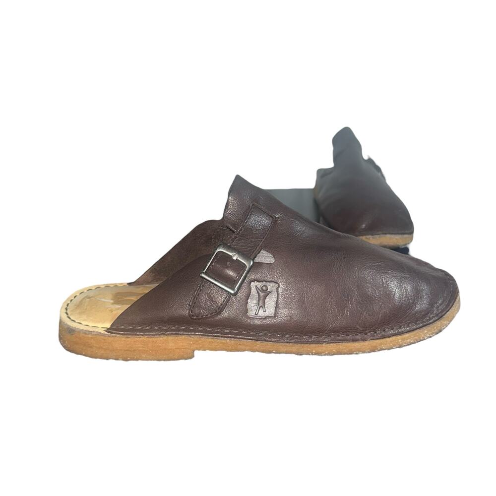 PUR Euro Brown Leather Clogs Women’s Size 11 Slip-On Comfort Shoes rubber Sole
